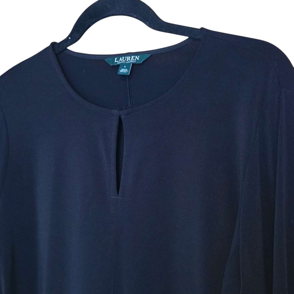 Lauren Ralph Lauren Long Sleeve Tunic Top Blouse Black sz L Keyhole Front
